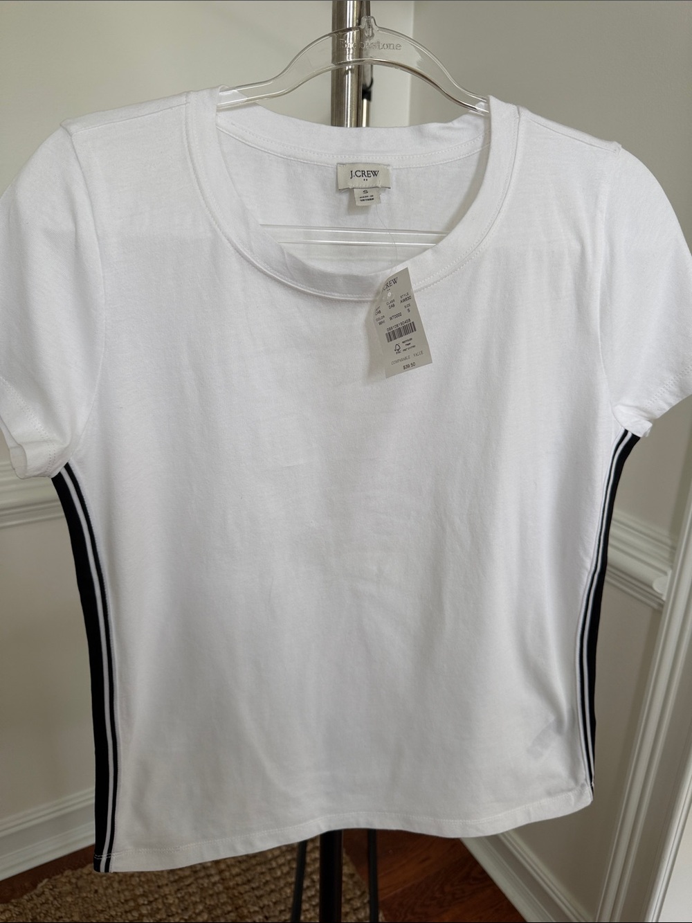 J. Crew White Short Sleeve Tee with Black Side Stripe Detail